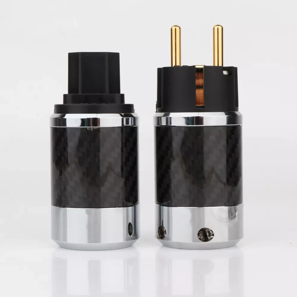 

NEW2023 New CFG Carbon Fiber golded Plated Schuko Power Plug Connector IEC Female Audio Grade DIY Power cable leads HIFI