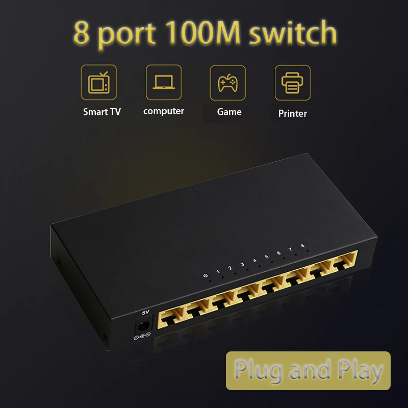 

RJ45 switch network game Ethernet Smart Switcher Internet Splitter 10/100M RJ45 Hub 8 Ports Game Loading Adapter Plug and Play