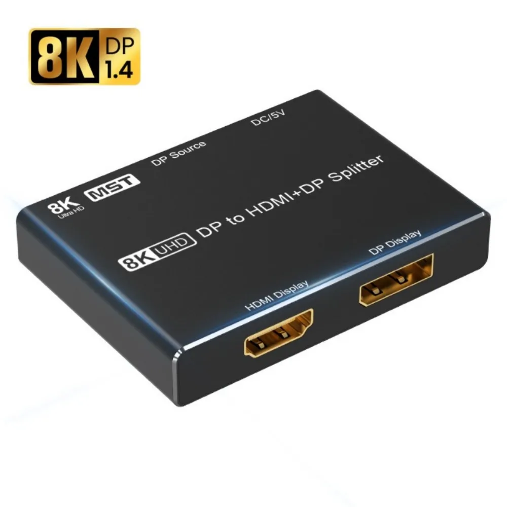 DP1.4 to HDMI-Compatible/Displayport Splitter UHD 1x2 MST SST Hub 8K@30Hz 4K @120Hz HDR 4:4:4 for DP HD Video Displays Splitter