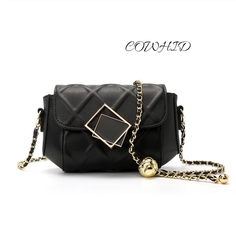 

2022 New Cowhide Women's Bags Fashion Versatile One Shoulder Messenger Bag Trendy Golden Ball Chain Bag Diamond Bag