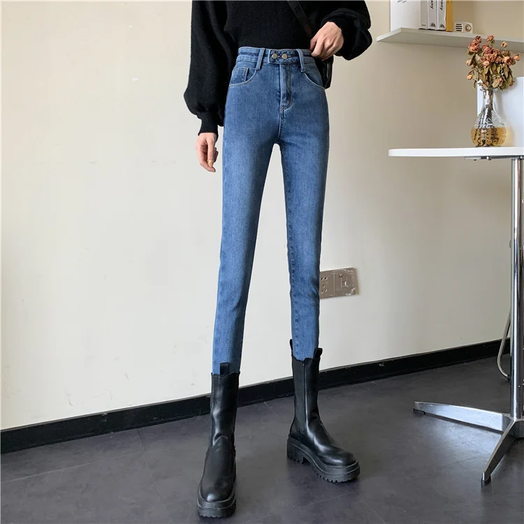 N1846  The new high-waisted, slim-fit, straight-leg stretch pencil pants jeans