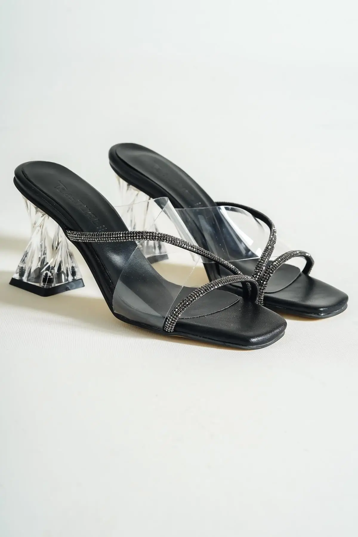 

Black transparent auger heel Biyeli transparent tape slippers