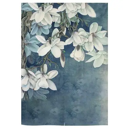 

Льняные полузанавески с цветами магнолии