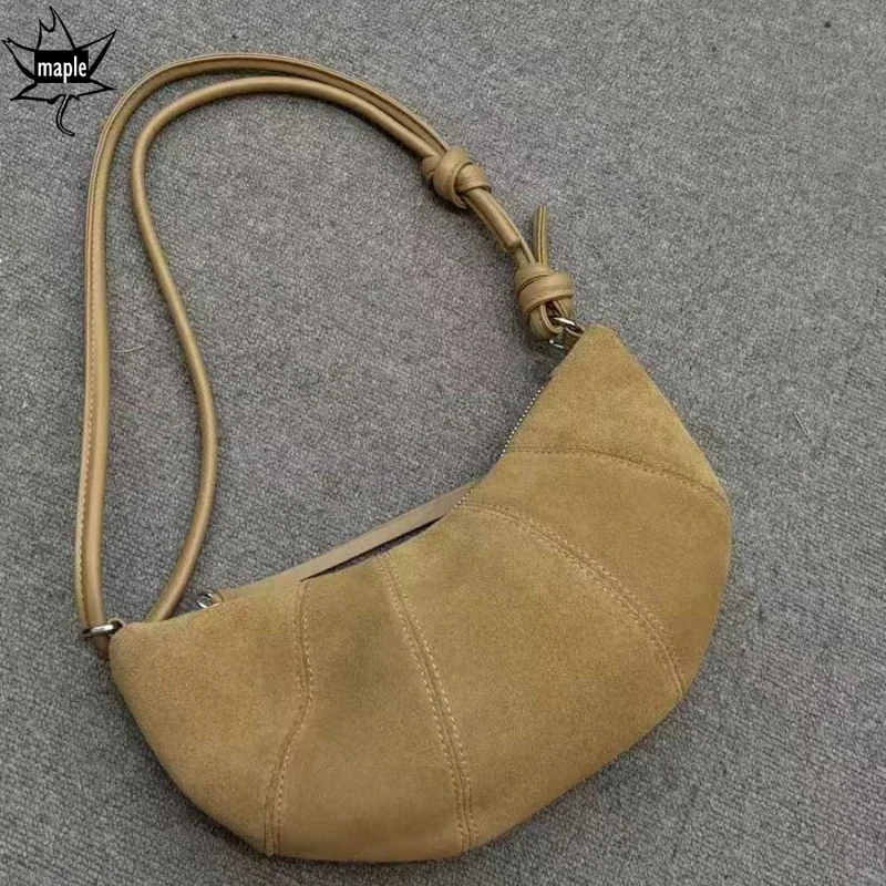 Женская сумка-Кроссбоди из натуральной замши с круассанами