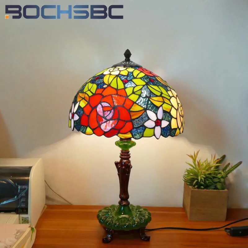 BOCHSBC витражное стекло в стиле Тиффани Европейская ретро настольная лампа для