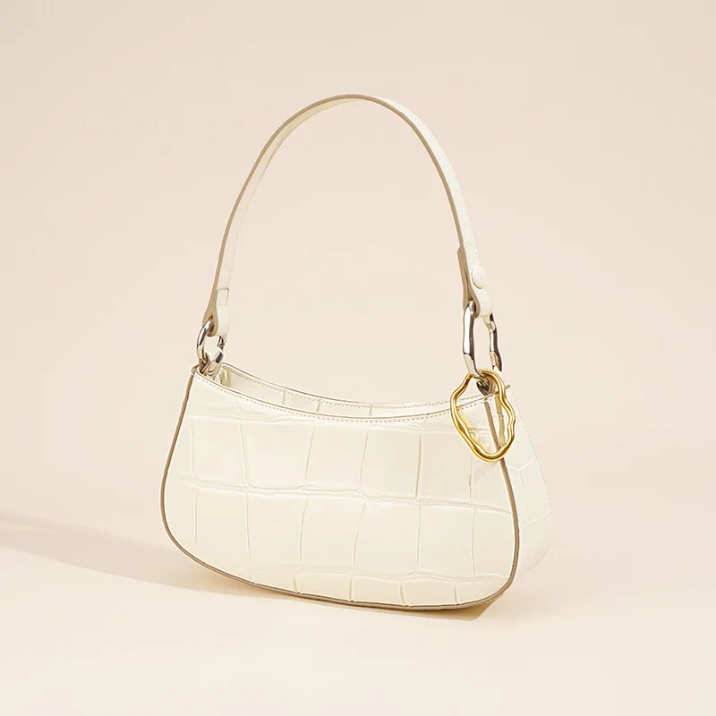 

2022 New Bag Retro Underarm Bag Leather French Stick Single Shoulder Bag Women's White Women's Bag