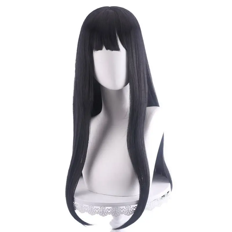 

29.5 Inch Anime Lycoris Recoil Takina Inoue Black Straight Wig Heat Resistant Synthetic Hair Halloween Party Woman Wigs Net Cap