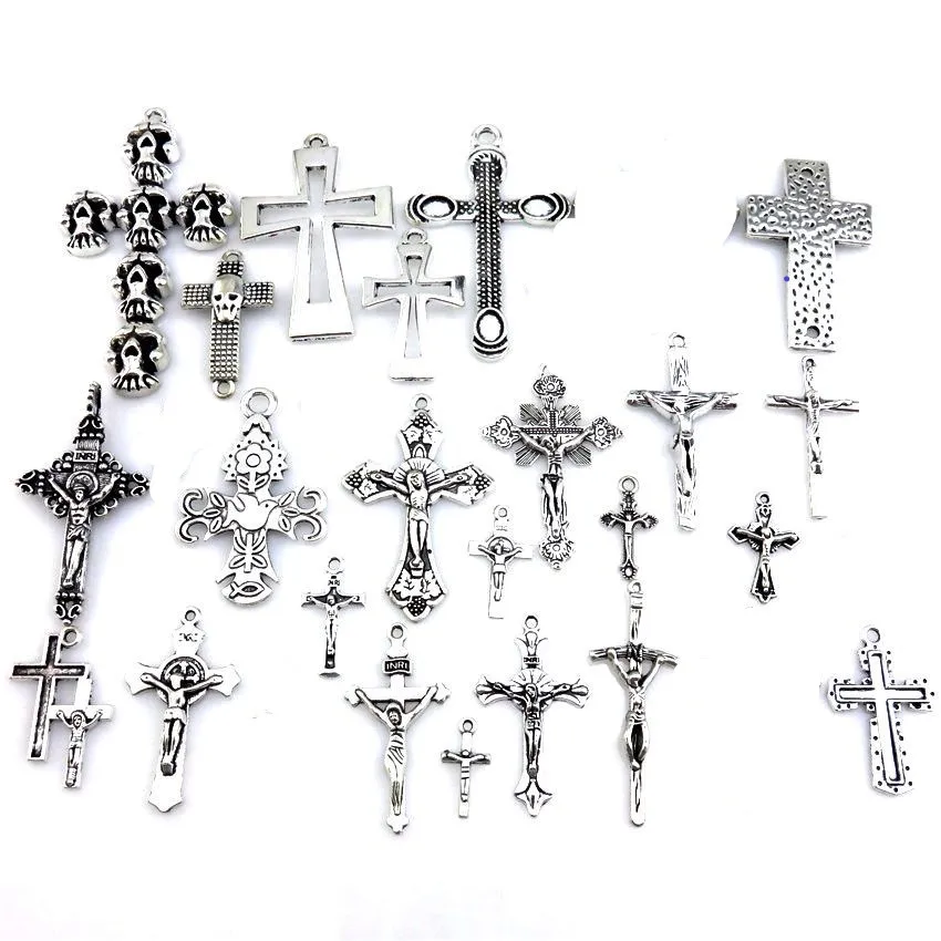 Vintage Christian Jesus Cross Charms Making Religion Cross Pendant Handmade Men Necklaces Bracelet Jewelry Wholesale Bulk