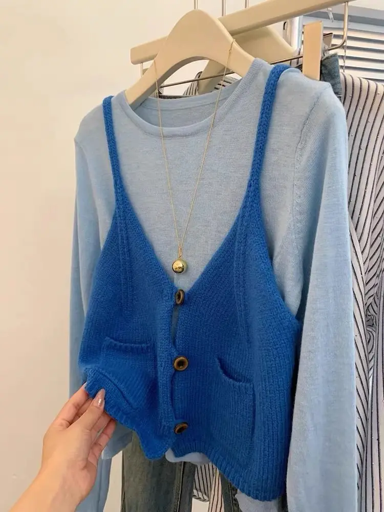 Korejepo Klein синий костюм из двух предметов топ с длинными рукавами уникальный