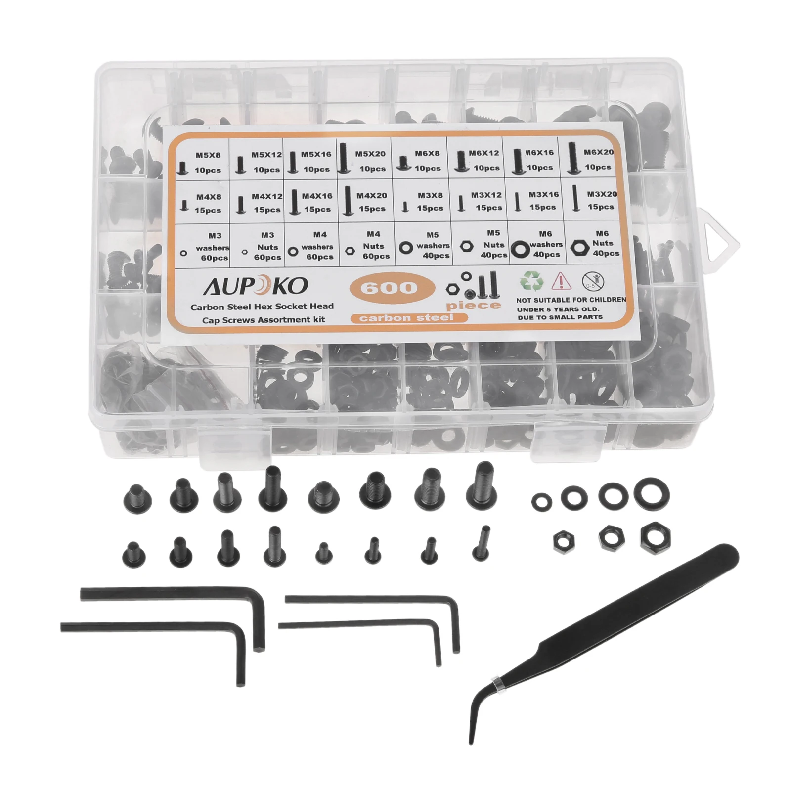 

600Pcs Carbon Steel Cylinder Head Screws Set M3 M4 M5 M6 Pan Head Hexagon Socket Thread Screws With Nuts Washers Allen Keys