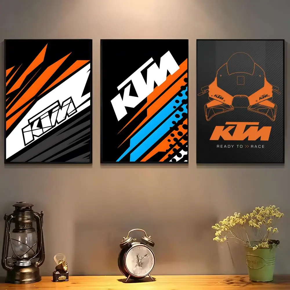 Фото Плакат с изображением мотоциклетных гонок KTM, самоклеящаяся художественная водонепроницаемая бумажная наклейка, декор для кофейни, бара, комнаты, стены №1