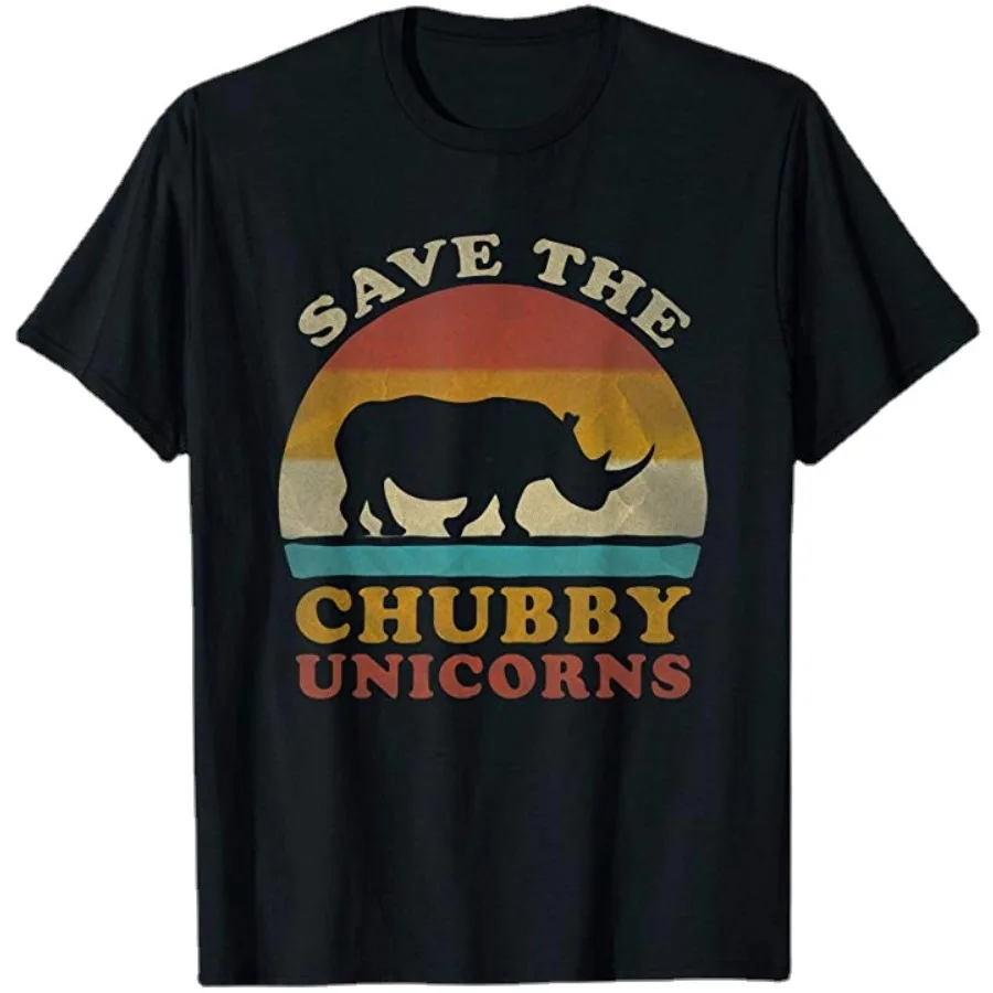 

Retro Vintage Sunset Save The Chubby Unicorns Fat Rhino T-Shirt Summer Cotton Short Sleeve O-Neck Men's T Shirt New S-3XL