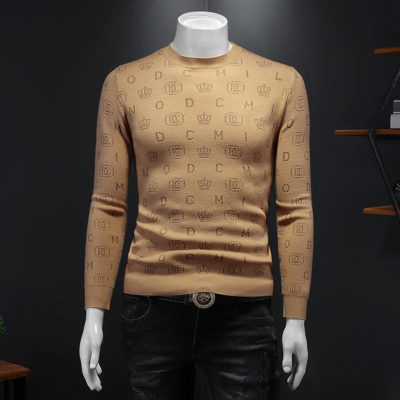 

Мужской свитер высокого качества, новинка, модные жаккардовые роскошные вязаные пуловеры, повседневные мужские облегающие теплые шерстяные свитера, осень