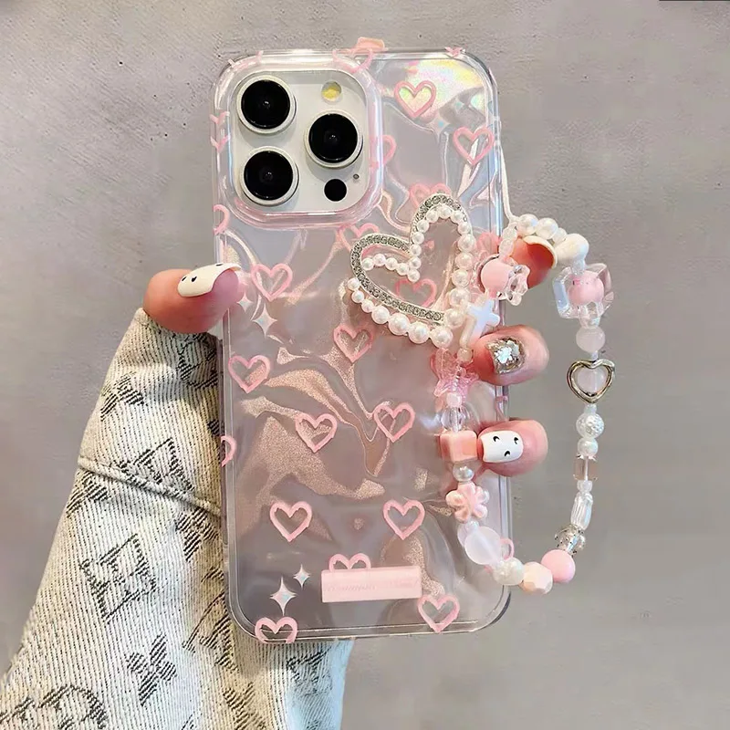Фото Ювелирный чехол с жемчужным сердечком для Redmi Note 14 13 Pro Plus 12 11 10 12s 10s 11s Xiaomi Redmi 13C 14C 13 12 Чехол для телефона с цепочкой №2