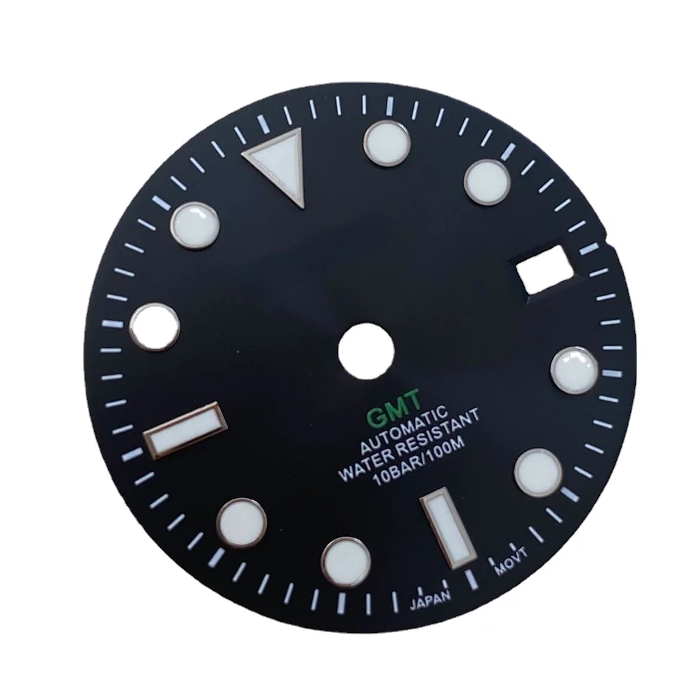 Аксессуары для часов GMT циферблат движения NH34 29 мм узор Sunburst зеленый светящийся