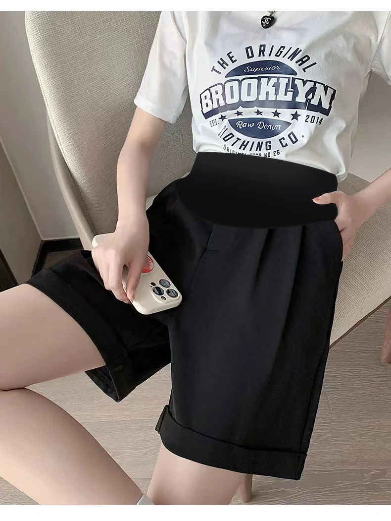 Короткие летние костюмы для беременных Брюки с карманами высокой талией Wman