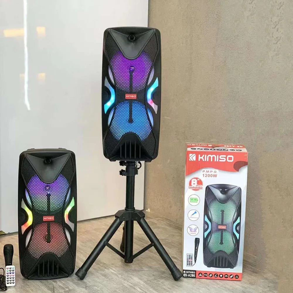 

Dual speakers 8 inch bluetooth speaker pull rod audio LED light colorful with bracket microphone remote control subwoofer QS-A28