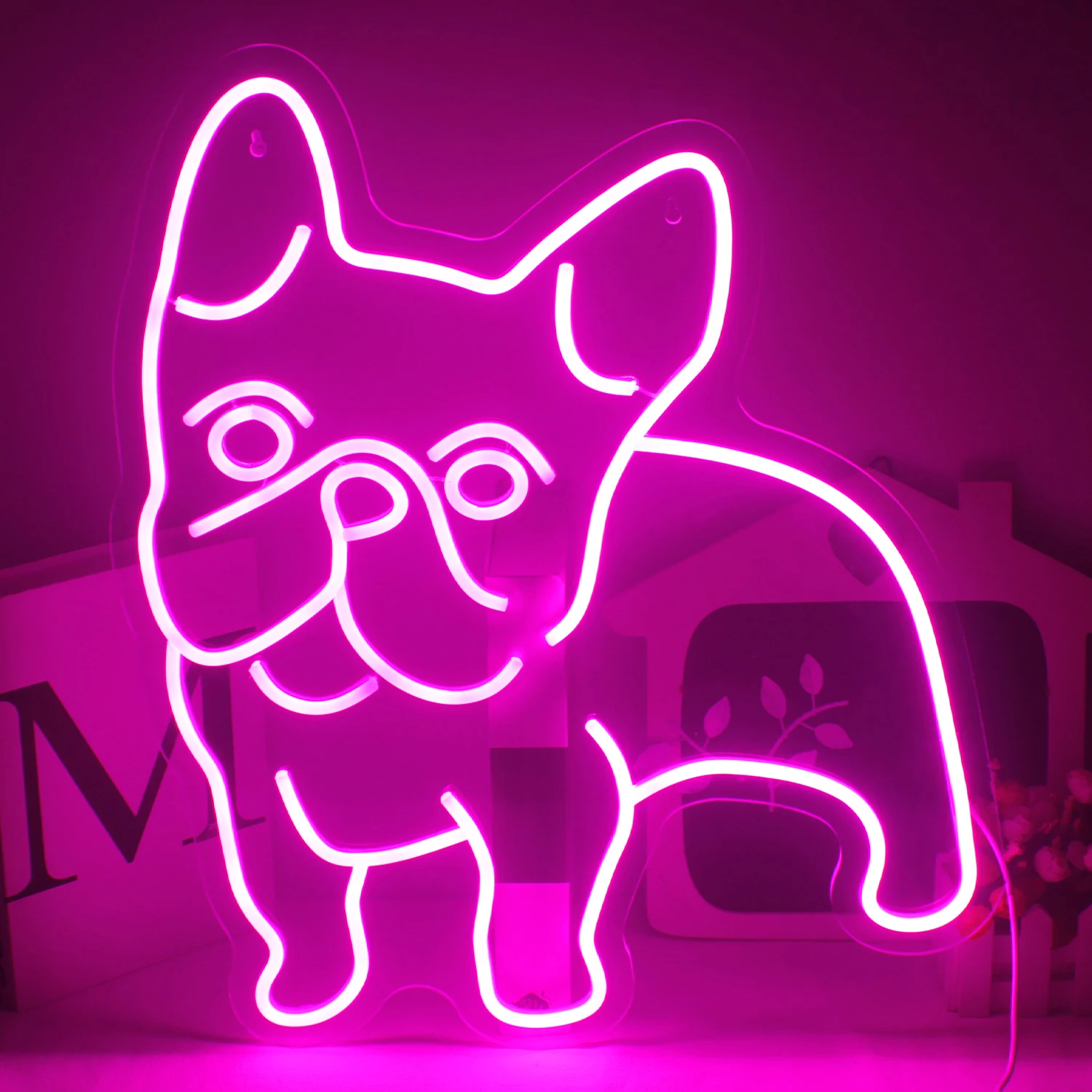 Wanxing Neon Light Cute Pink Dog Neon Mural Sign Wall Hanging Light For Sports Room Decor Club Wedding Party Bar Xmas Gift