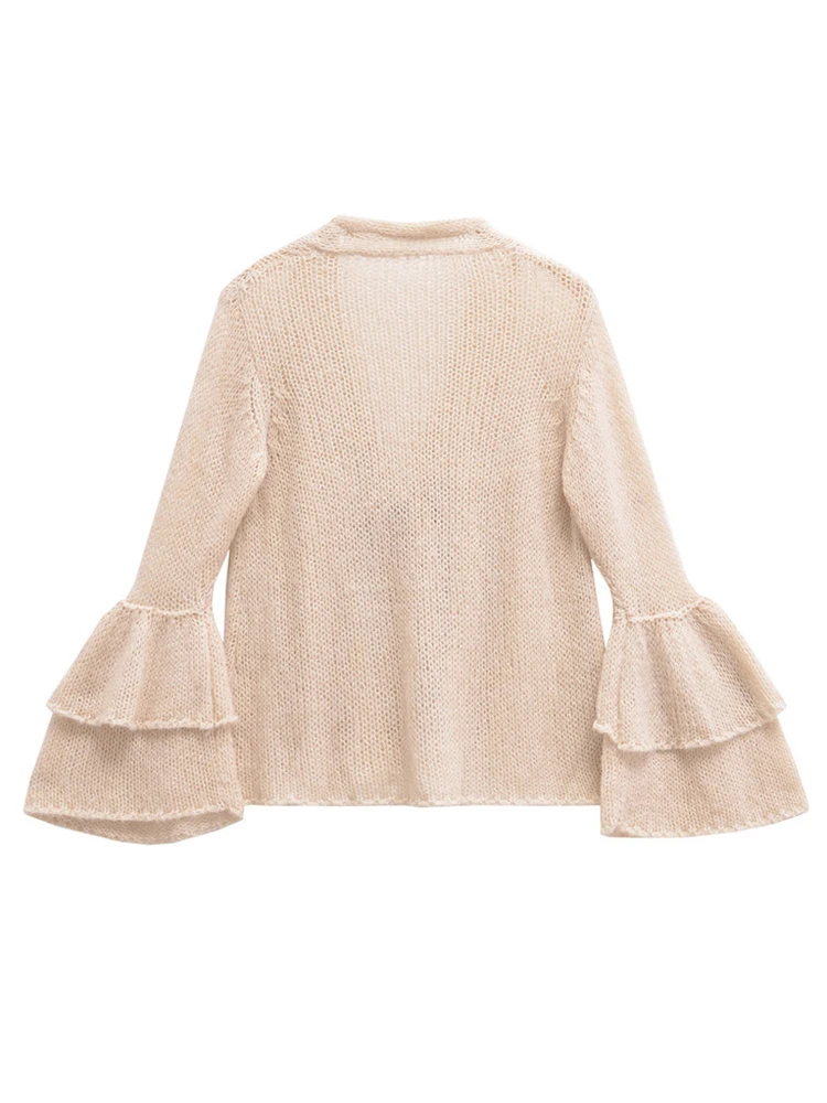 LANMREM универсальный вязаный ажурный свитер женский однотонный с