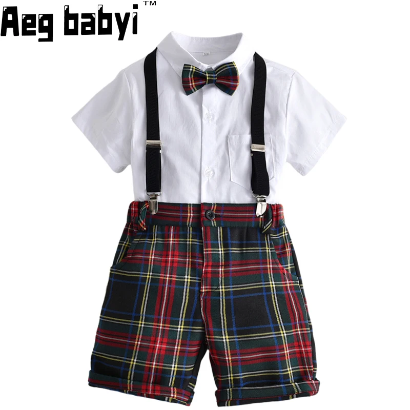 

Baby Boy Clothes Set Summer Boys Gentleman Suits Toddler Kid Cotton Bowtie Shirt + Belt Shorts 2pcs Children's Formal Clothing