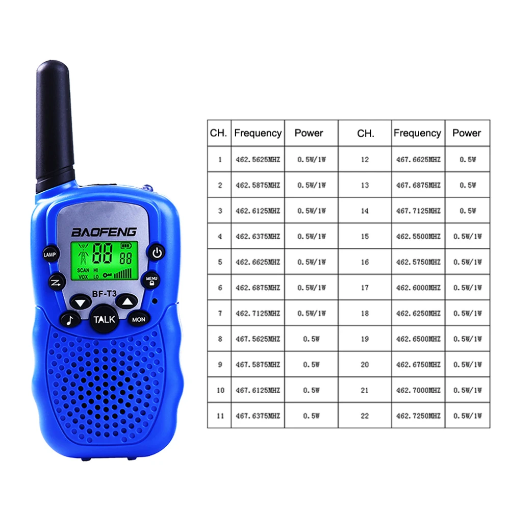 Baofeng 2pcs BF-T3 UHF 462-467MHz 22 Channels Two-Way Radio Transceiver Walkie Talkie Christmas Gift Boy Girl Kids Toy Radio