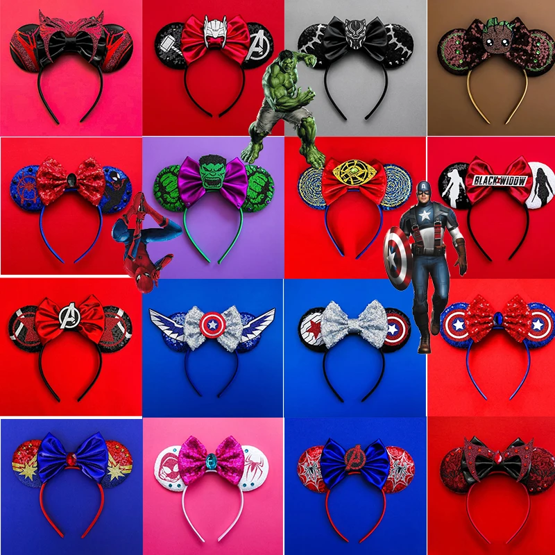 serre-tete-disney-avec-oreilles-de-mickey-mouse-pour-femmes-et-enfants-accessoires-de-cheveux-nœuds-papillon-paillettes-marvel-spiderman-hulk-fete-pour-filles