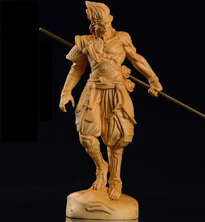 GY007-16x7 3 4 Король обезьян самшит резьба по дереву фигурка Укун скульптура фэн-шуй