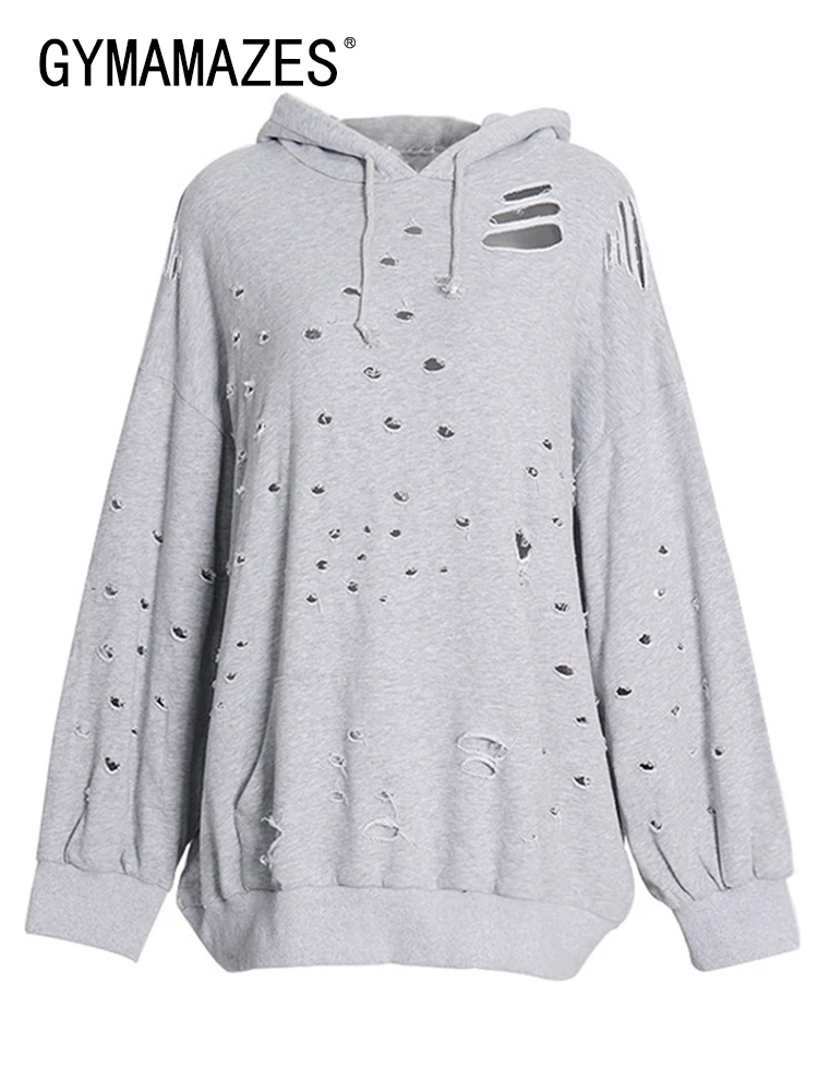 

Толстовка GYMAMAZES женская с капюшоном, однотонная Свободная Повседневная модная одежда с длинным рукавом, с вырезами и карманами, в стиле пэчворк