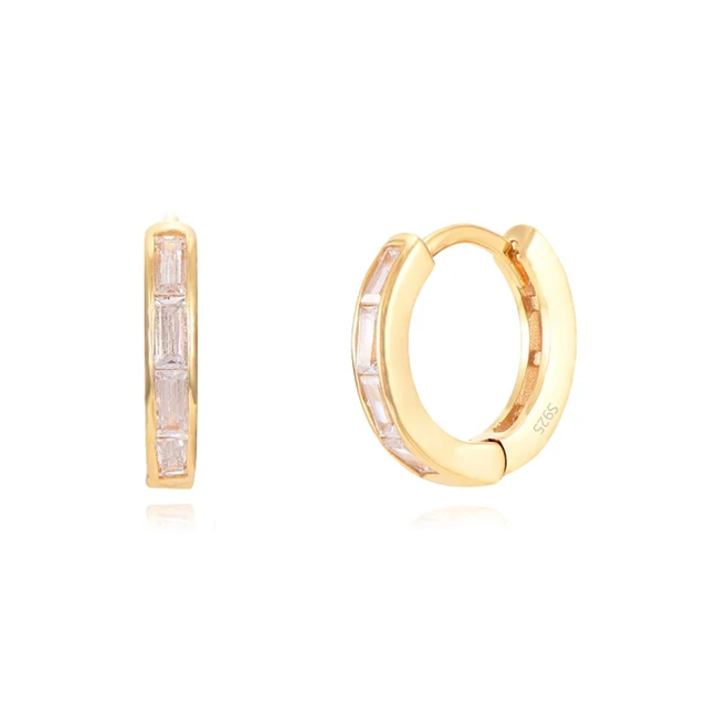 Vibrant Glamour: Colorful Zircon 925 Sterling Silver Gold Plated Hoop Earrings