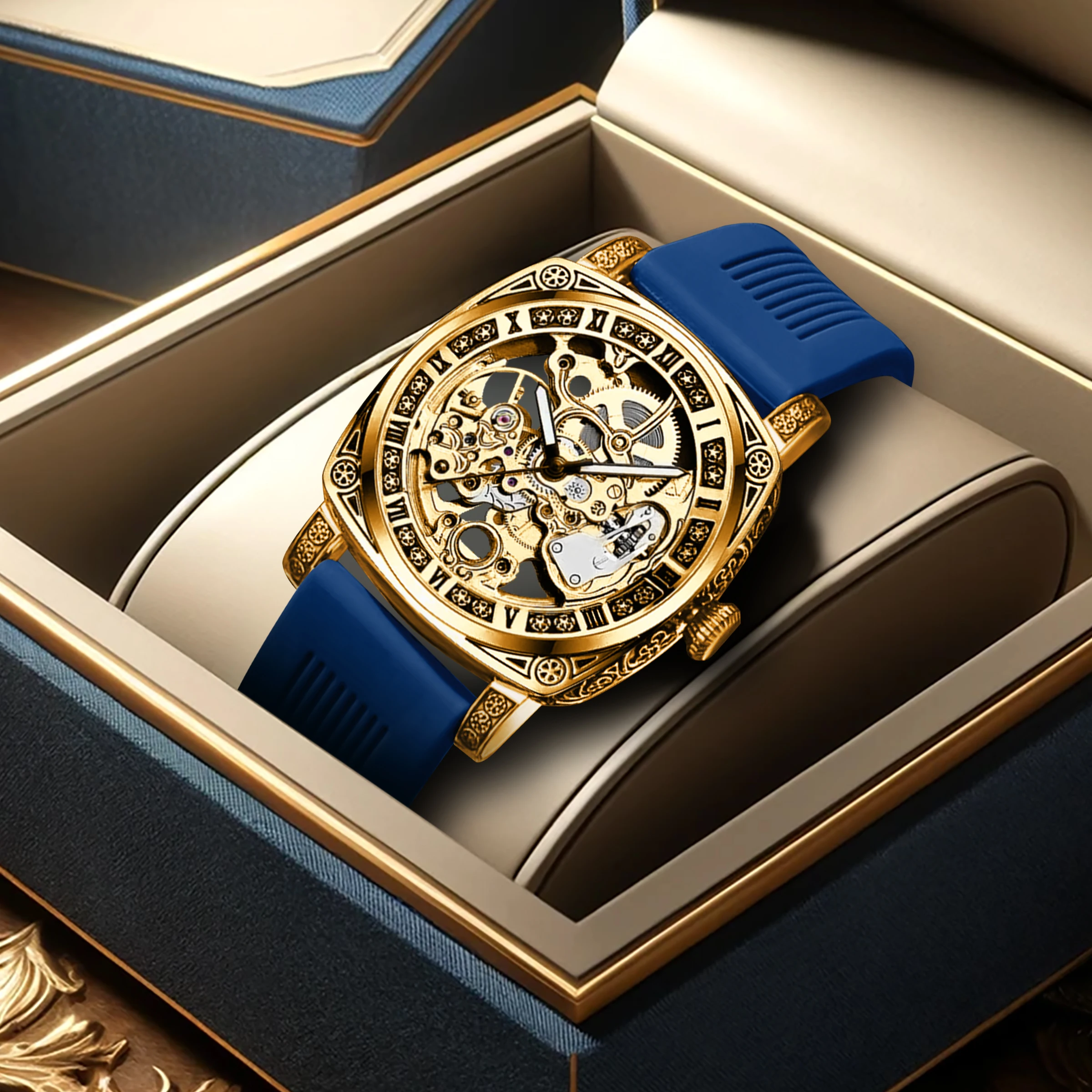 Мужские механические наручные часы CAROTIF в стиле ретро силиконовый ремешок