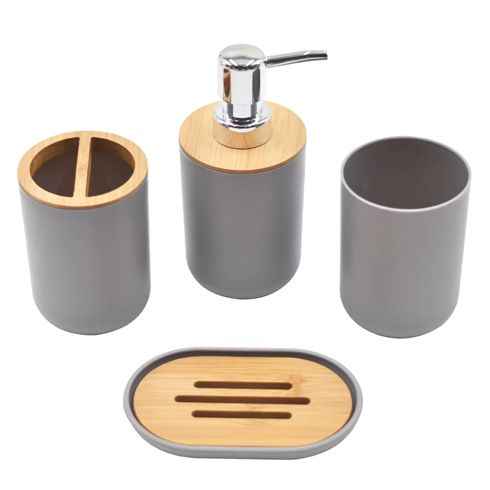 

NEW 4pcs Home Hotel Tumbler Gift Portable Cup Essential Modern Toothbrush Holder Soap Dispenser Dish Bathroom Accessories Set