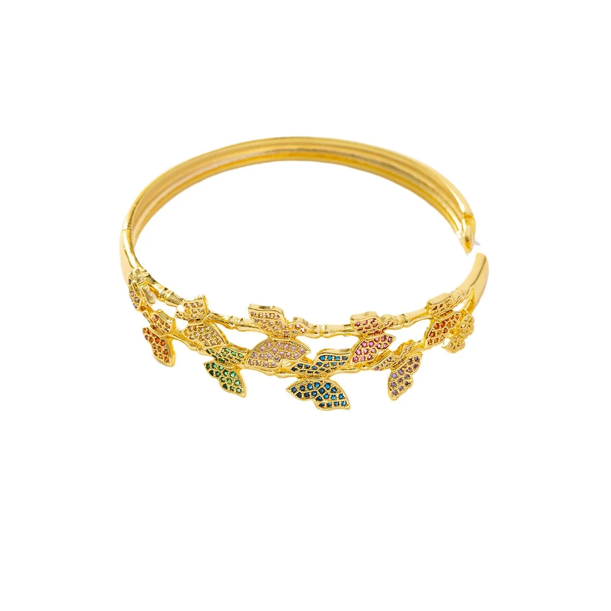 Новый милый и свежий позолоченный Красочный браслет с бабочками из бриллиантов