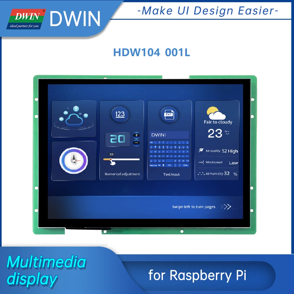 DWIN 10.4inch  1024*768 IPS CTP HDMI Multimedia Display Screen Suitable for Raspberry Pi 4B  - HDW104_001L