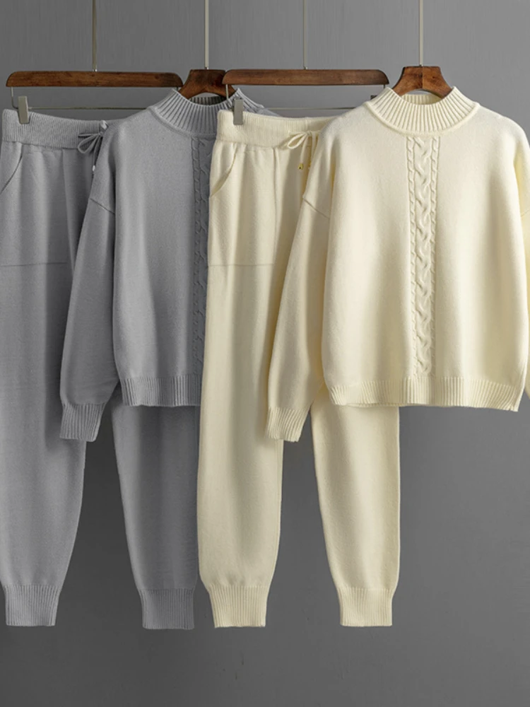 

Womens Two Piece Sets Knit Groups of Pant Turtleneck Sweater Matching Sets Casual Women's Winter Suit Solid Sweater Matching Set