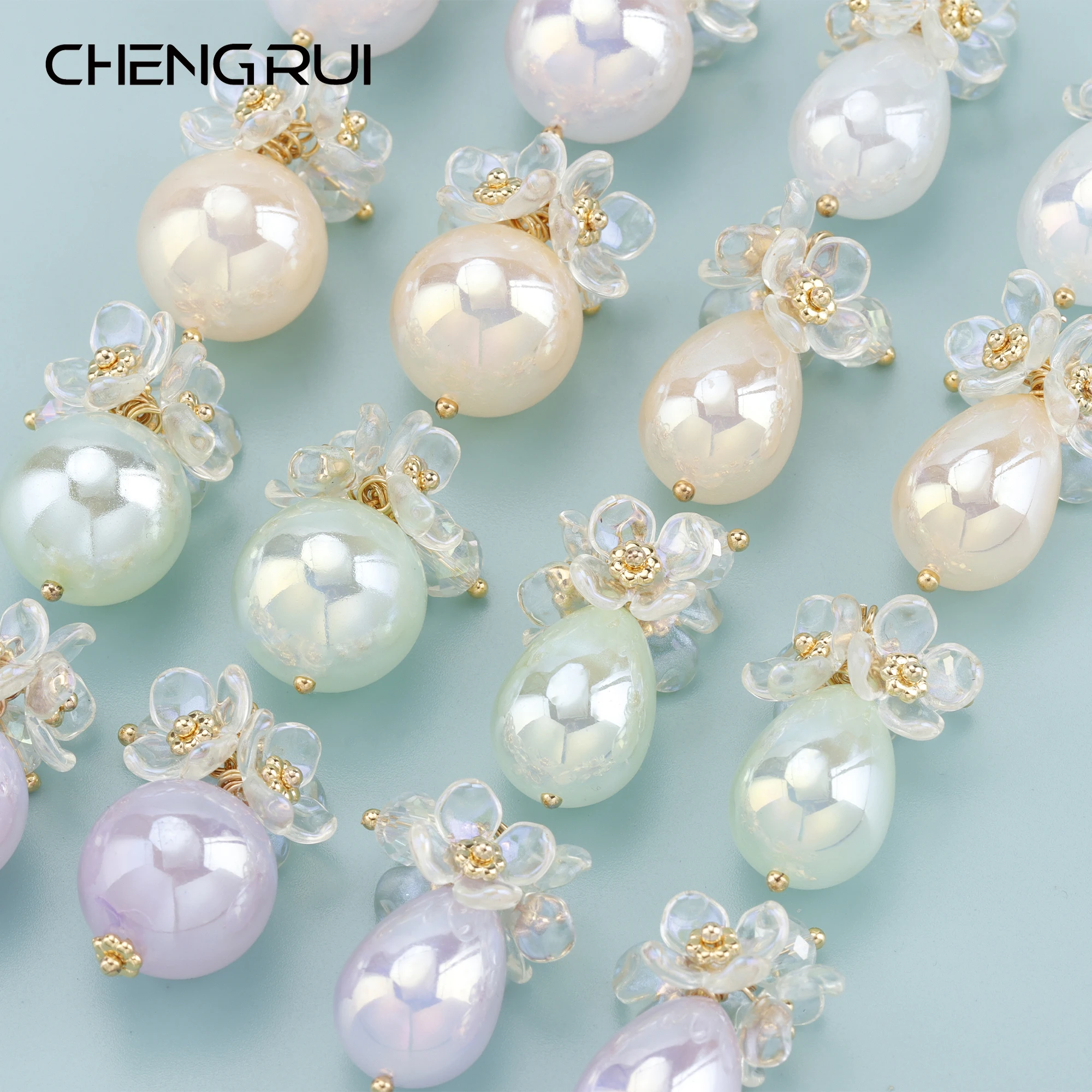 

CHENGRUI MA41, jewelry accessories,18k gold plated,Candy crystal ball, Korean design ,Flower earrings,hand made,6pcs/lot