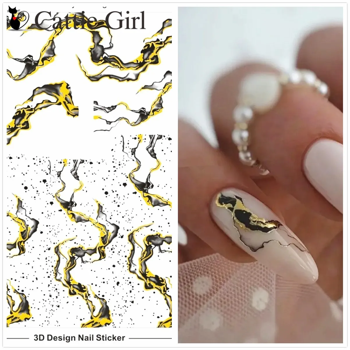 

1Sheet Gilt Marble 3D Nail Art Transfer Stickers Black Nails Art Decals Japanese Nail Accessories for Nail Decorations