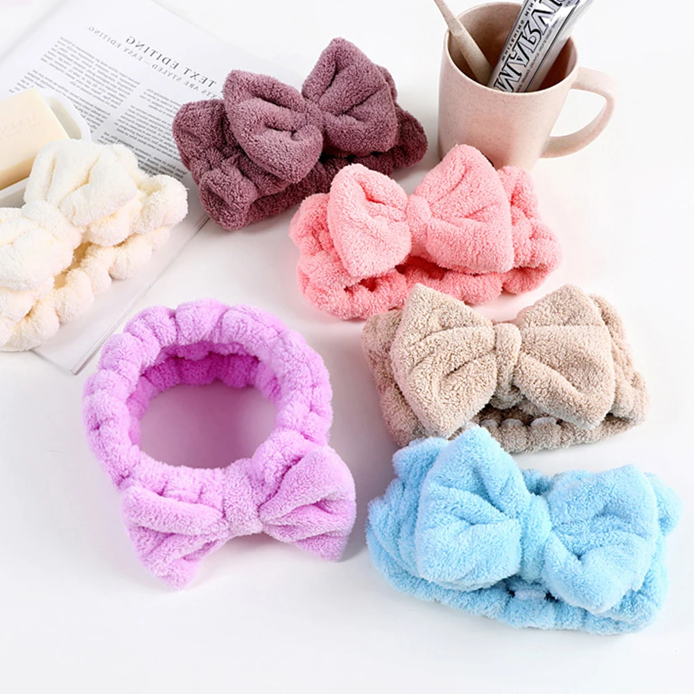 

Elasticity Coral Fleece Bow Headbands Cute Soft Fleece Fluffy Headband Face Washing Makeup Accessories Face Clean Shower Cap