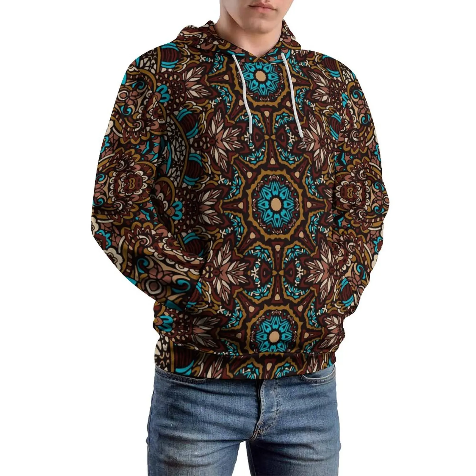 

Vintage Mandala Casual Hoodies Male Floral Print Street Fashion Hoodie Autumn Long Sleeve Trendy Graphic Hooded Sweatshirts