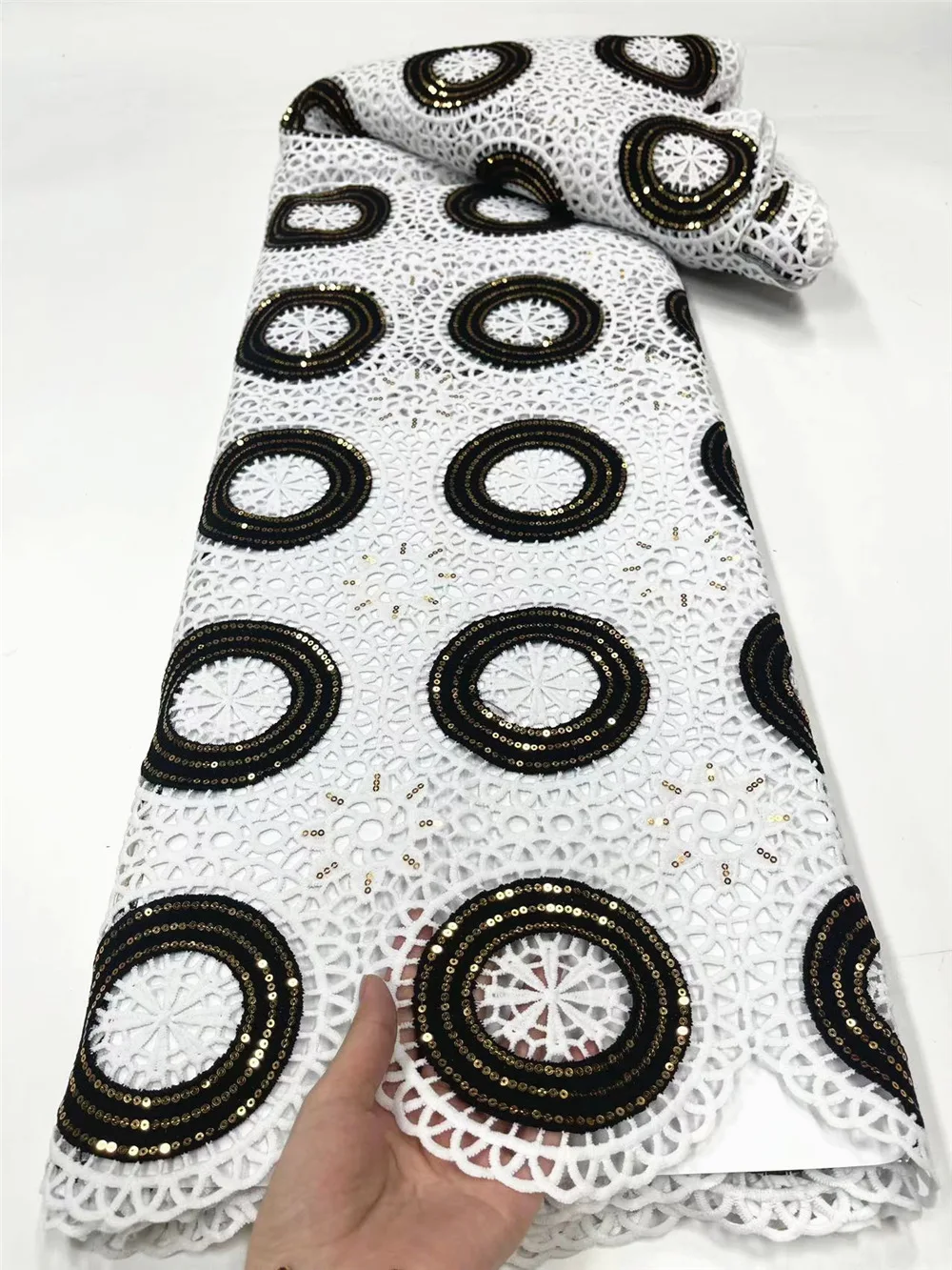 Полностью белые блестки Африканский шнур кружевная ткань женская последняя