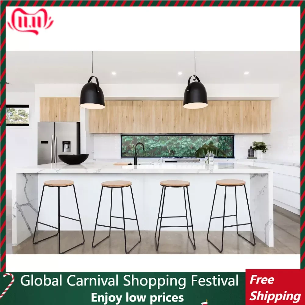 

Стулья для гостиной, бесплатная доставка, табурет с открытой спиной, черная металлическая основа с сиденьем из натурального дерева, набор из 4 складных стульев, мебель для дома