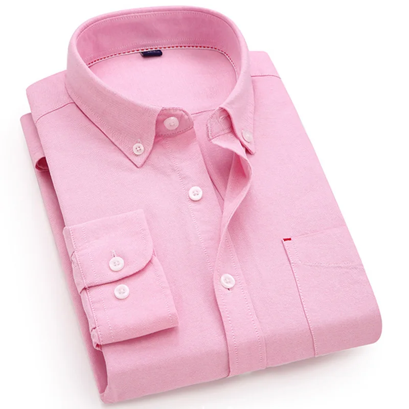 100 Cotton Oxford Men Shirt Plaid Striped Solid Long Sleeve Casual No Fade Slim Fit Male Blouse