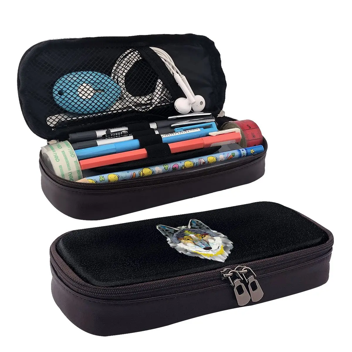 

Colorful Artistic Graphic Leather Pencil Case Zipper Pencil Box Stationery Pen Pouch for Boys Girls School Students Work Office