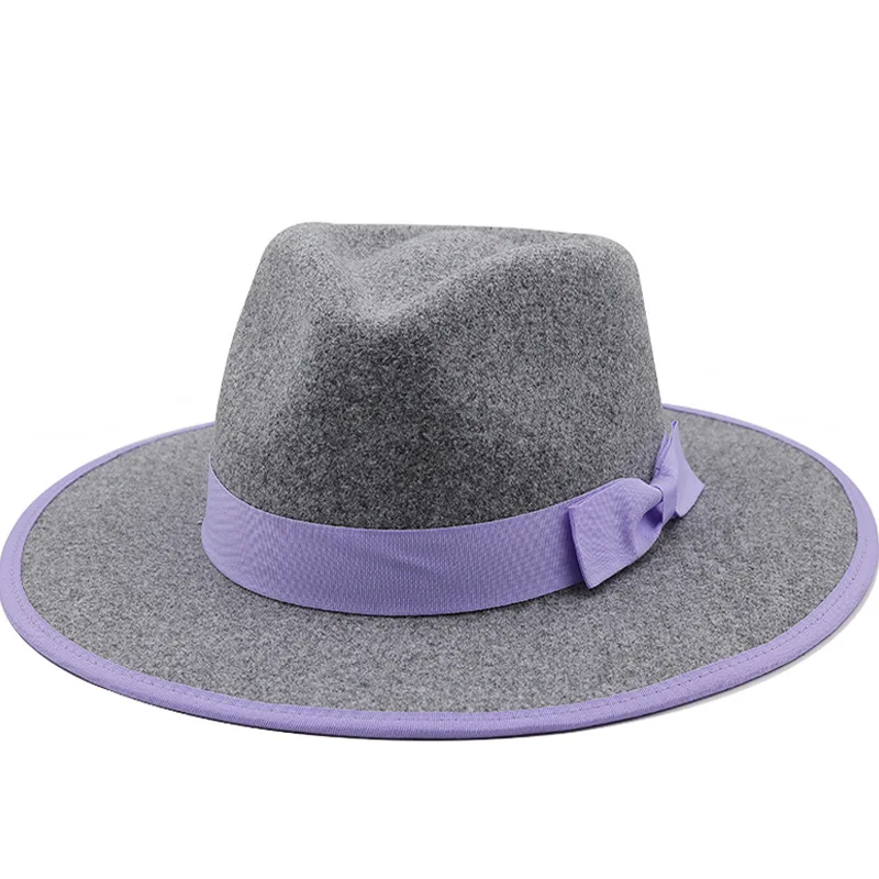 

Fedoras Hat Women New Bow band Wool Felt Jazz Unisex Wide Brim Panama Party Trilby Cowboy Cap Men Gentleman Wedding Hat