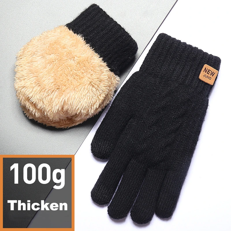 

Men's Winter Thickened 2 Finger Touch Screen Gloves Knit Fluffy Outdoor Cold Protection Warmth Gloves Women