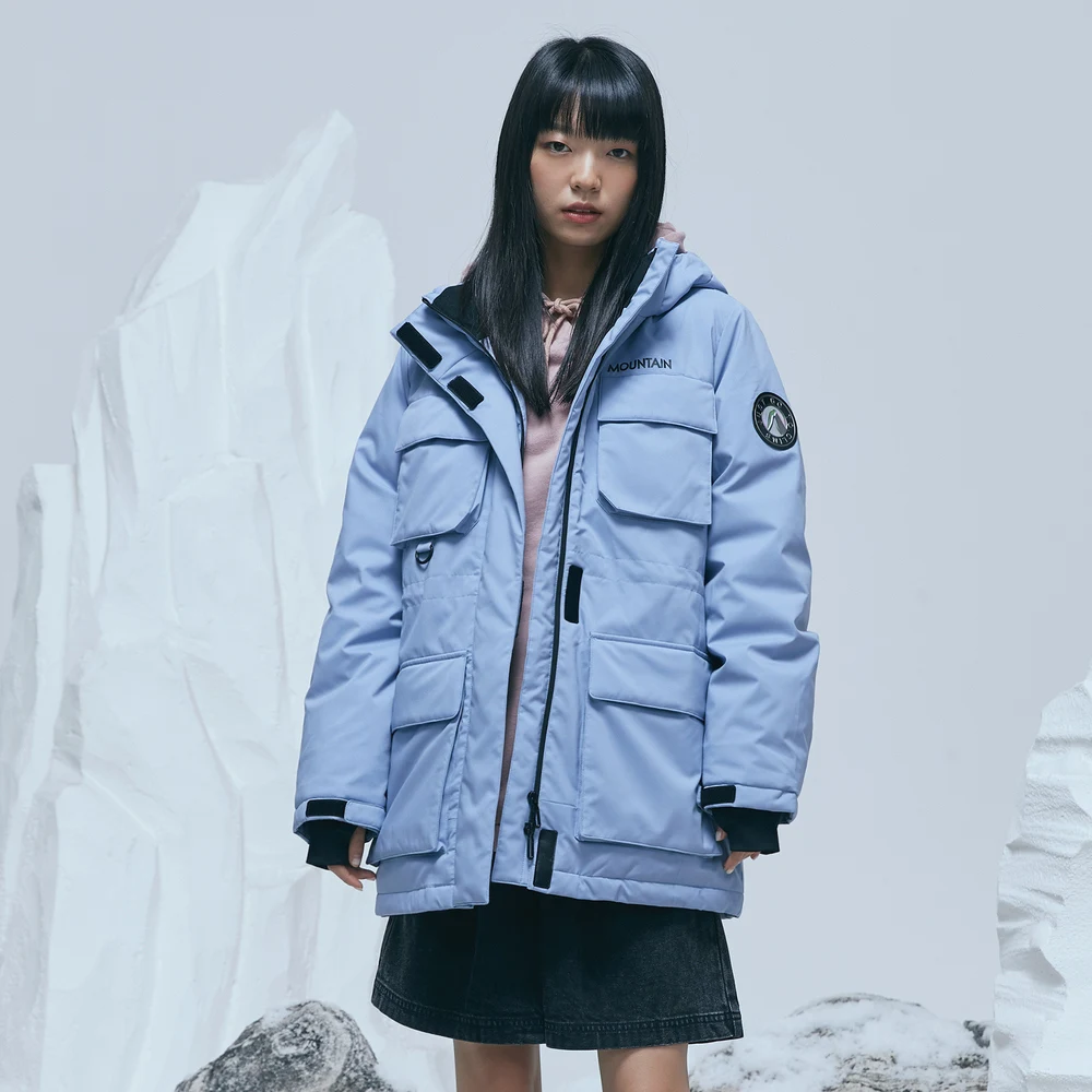 Metersbonwe Winter Women Hooded Cargo Down Jacket Gray Duck Down Female Warm Outdoor Snow Protection Down Coat Brand Thick Coat