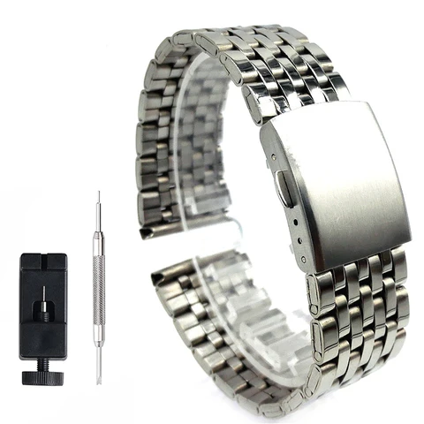Ремешок для часов 20 мм 22 мм 18 мм, сменный металлический браслет из нержавеющей стали для наручных часов, серебристый складной застежка, аксессуары для часов