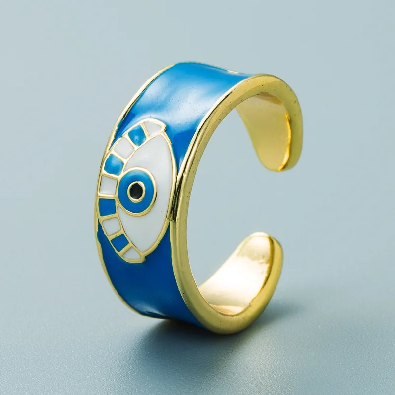 

Fashion Gold Color Metal Multicolored Eyes Open Ring Punk Vintage Geometric Adjustable Ring for Women Party Jewelry