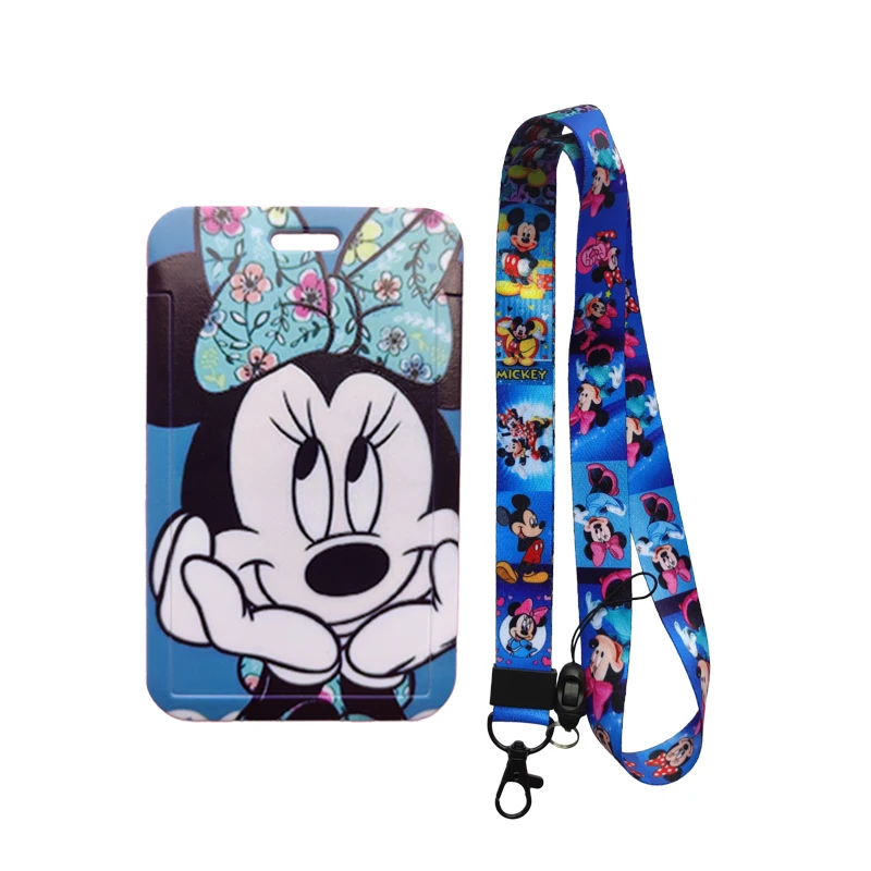 

Модный женский держатель для удостоверения личности Disney с Микки и Минни, с ремешком, для офиса, школы, держатель для удостоверения личности, ...