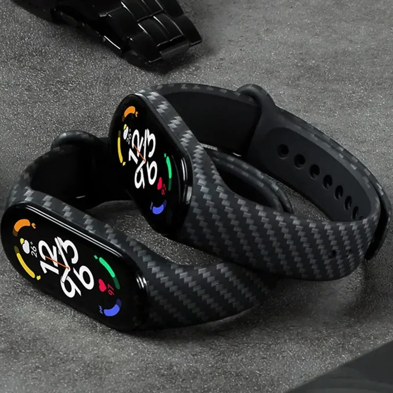 Фото Для Xiaomi Mi Band 7 ремешок из углеродного волокна nfc браслет умные часы MIband 5 силиконовый браслет correa Mi Band 4 5 3 6 аксессуары №2