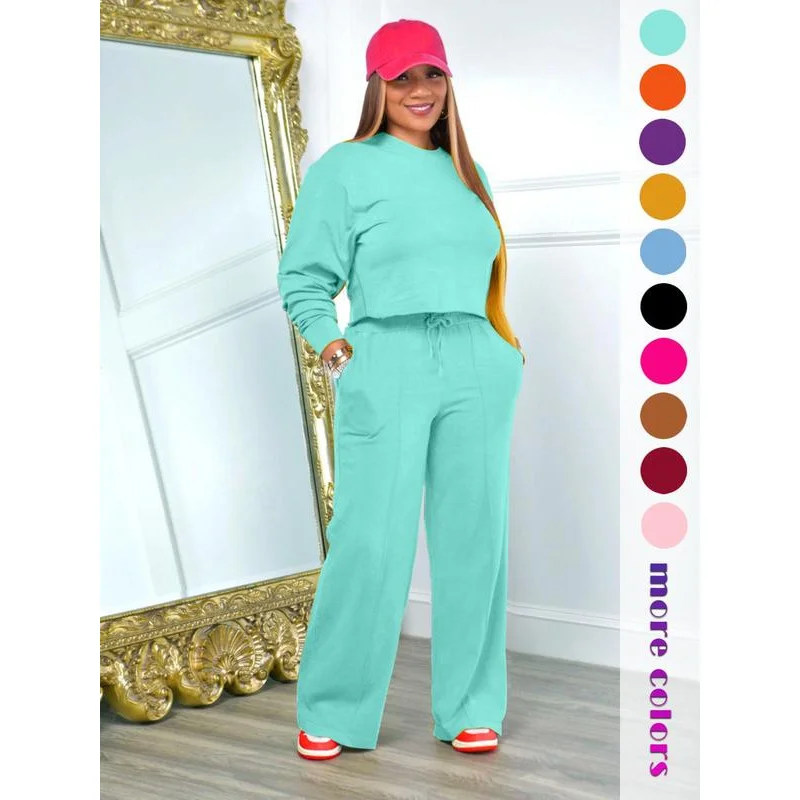 Женский однотонный укороченный топ с длинными рукавами и брюки Poet завязками на